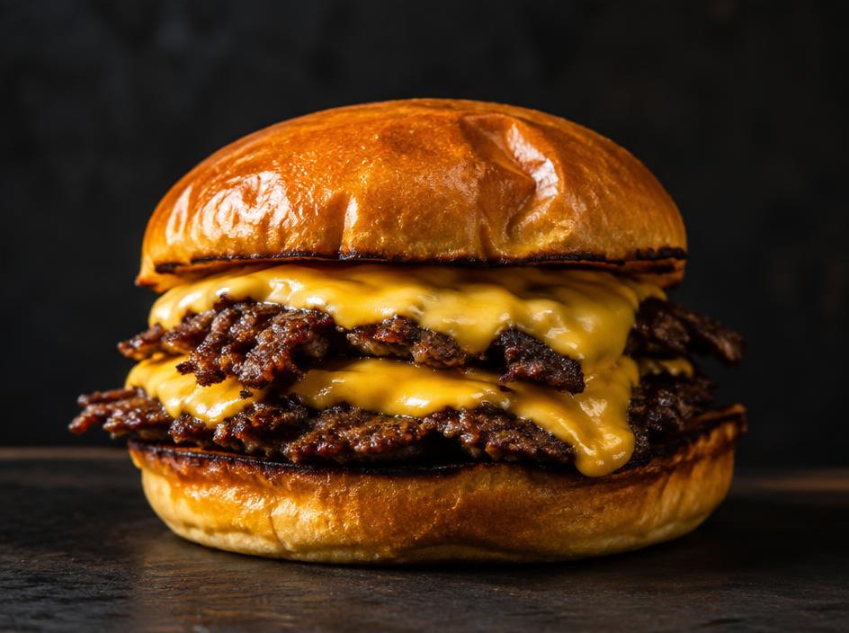 Double smash burger with melted cheese on a toasted bun