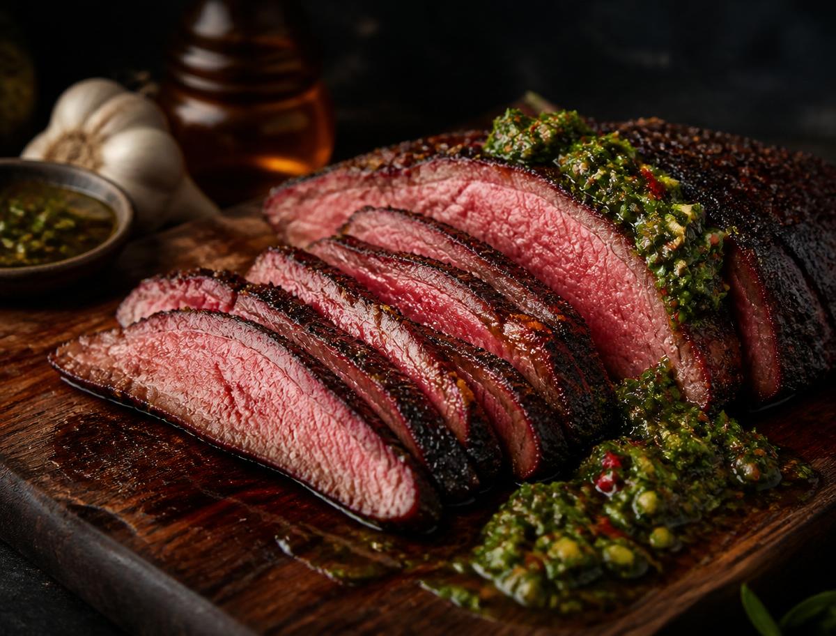 Sliced tri-tip with a pepper crust